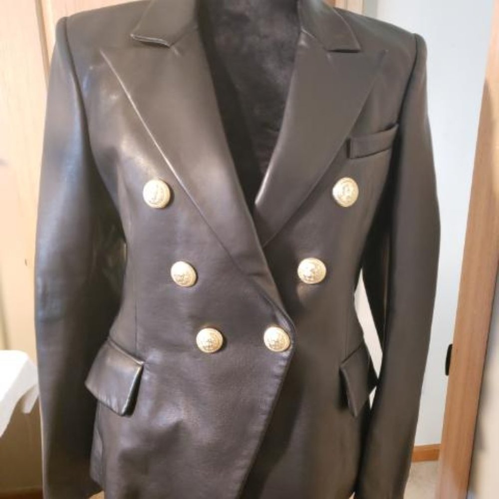 NWT BALMAIN LEATHER BLAZER SIZE:40